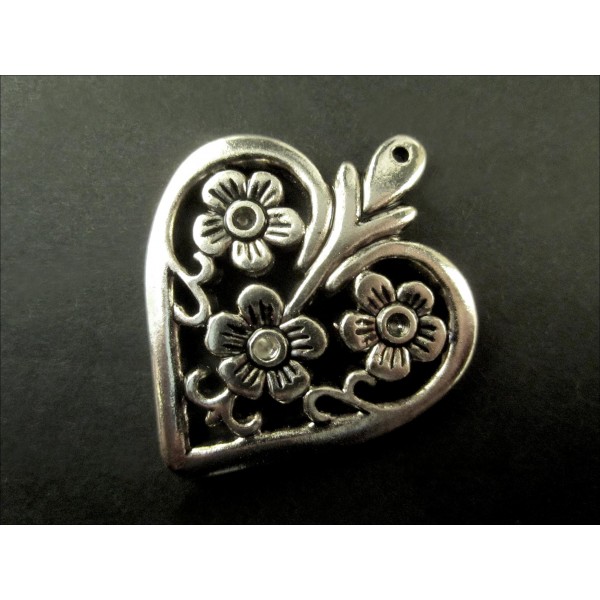 1x silberfarben Herz Anhänger 40x32mm Acryl Schmuckanhänger - Schmuckzubehör - Leisure-Beads DIY