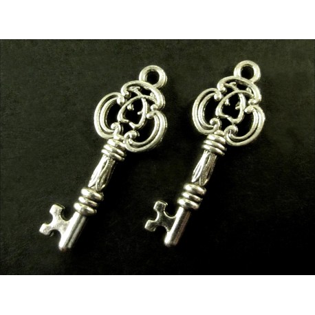 Leisure-Beads - 2x silberfarben Schlüssel 27x9mm Schmuckanhänger - Schmuckzubehör