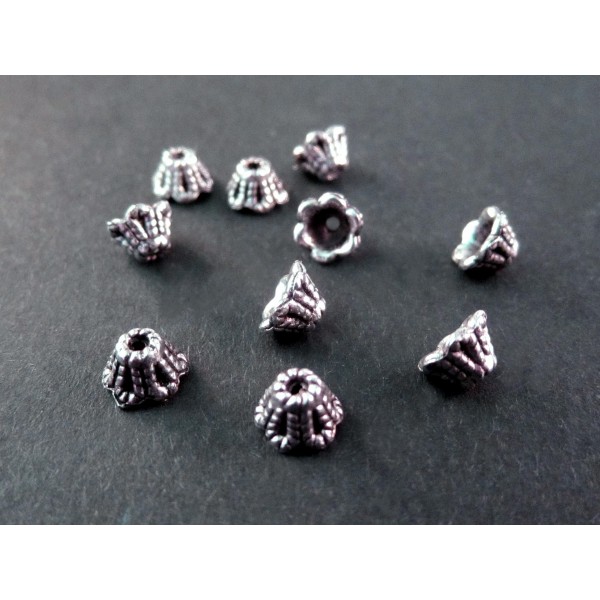 10x Perlenkappen 6x4mm silberfarbene Perlen Kappen - Schmuckzubehör Perlenkappe - Leisure-Beads DIY