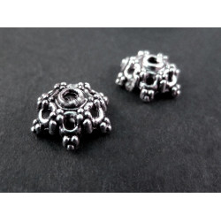 Leisure-Beads - 2x silberfarben Perlenkappen 13x13x5mm silberfarbene filigrane Perlen Kappen - Schmuckzubehör Perlenkappe