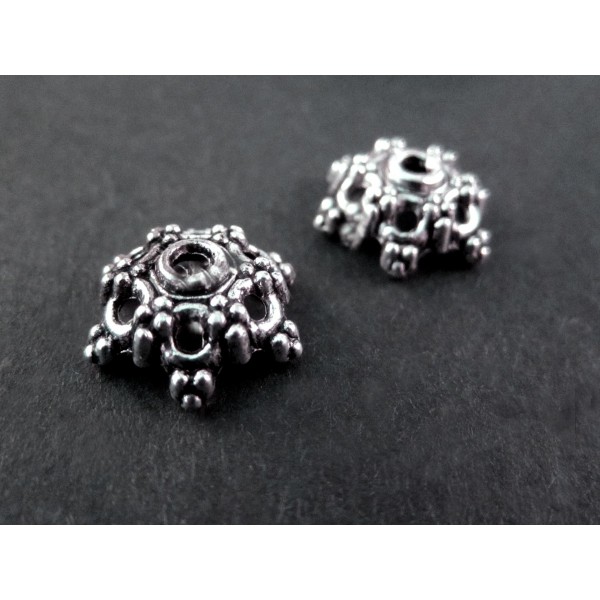 2x silberfarben Perlenkappen 13x13x5mm silberfarbene filigrane Perlen Kappen - Schmuckzubehör Perlenkappe - Leisure-Beads DIY