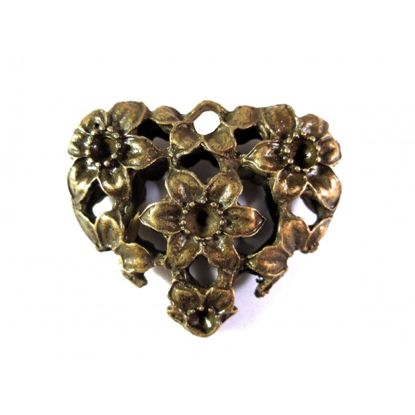 1x bronzefarbener Herz Anhänger 37x32x9mm bronzefarbener Schmuckanhänger - Schmuckzubehör - Leisure-Beads DIY