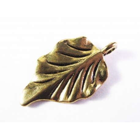 Leisure-Beads - 1x Blatt Anhänger 31x18mm goldfarben Schmuckanhänger - Schmuckzubehör