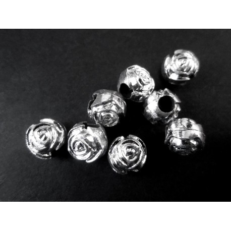 Leisure-Beads - 5x hellsilberfarben Acryl Perlen 8mm Rosenform Grosslochperle - Acryl Schmuckzubehör