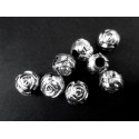 5x hellsilberfarben Acryl Perlen 8mm Rosenform Grosslochperle - Acryl Schmuckzubehör