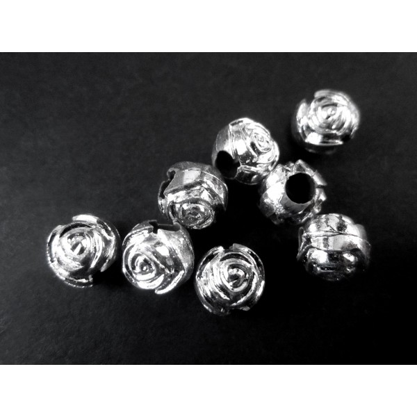 5x hellsilberfarben Acryl Perlen 8mm Rosenform Grosslochperle - Acryl Schmuckzubehör