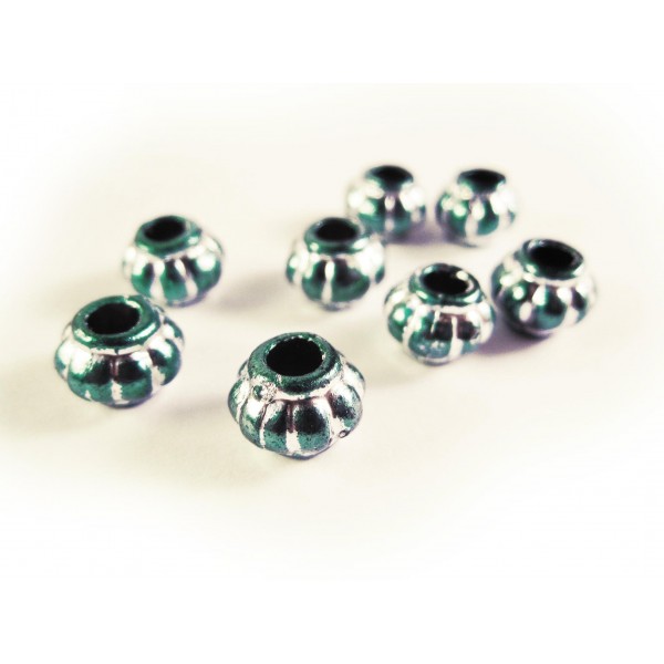 8x petrol metallic Acryl Perlen 8x6mm Kürbisform Grosslochperle - Acryl Schmuckzubehör