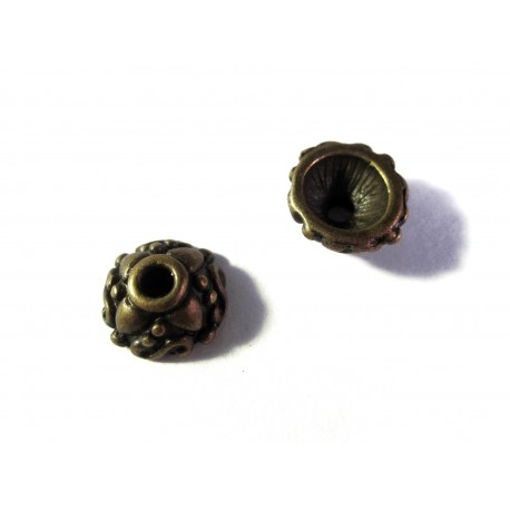 Leisure-Beads - 2x bronzefarben Perlenkappen 9x5mm bronzefarbene runde Perlen Kappen - Schmuckzubehör bronzefarben Perlenkappe