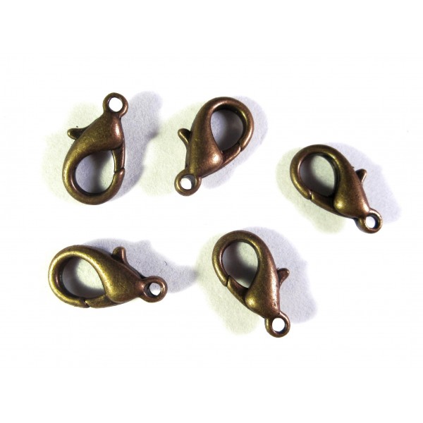 5x bronzefarben Karabinerhaken 14mm matt Schmuckverschluss - Schmuckzubehör - Leisure-Beads DIY