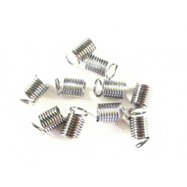 10x Spiralendkappe Innen 3,5mm hellsilberfarben 10x4,5mm Einklebkappe - Schmuckzubehör