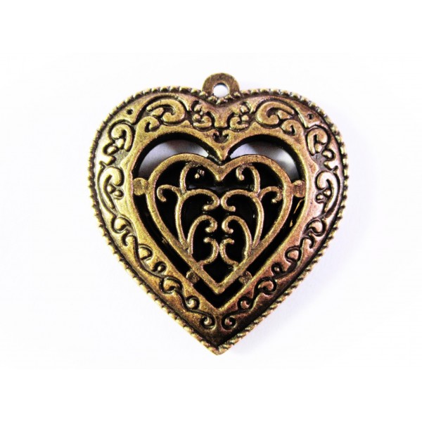 1x bronzefarbener Herz Anhänger 28x26x3mm Schmuckanhänger - Schmuckzubehör