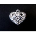 1x hellsilberfarbener Herz Anhänger 20x20x10mm Trachtenherz Schmuckanhänger - Schmuckzubehör