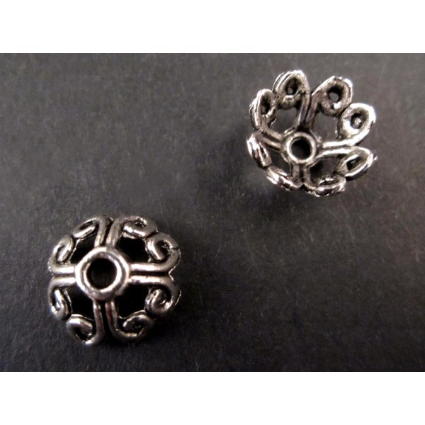 2x Perlenkappen 11x11x5mm silberfarbene filigrane Perlen Kappen - Schmuckzubehör Perlenkappe - Leisure-Beads DIY
