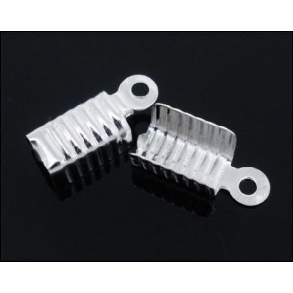 10x Endkappe 12x5mm hellsilberfarben Lederband Klemme - Schmuckzubehör Endkappe