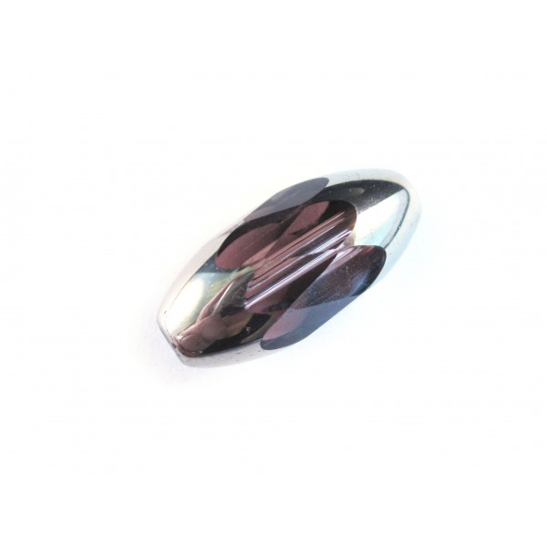 1x amethyst Perle aus Glas 18x9mm mit Silberenden geschliffen in Olivenform - Schmuckzubehör Glasperlen