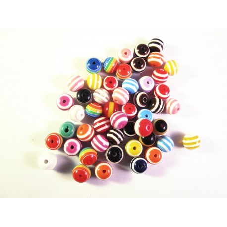 Leisure-Beads - 50 bunt gestreifte Acryl Perlen 8mm Kugelform Perlenmix - Acryl Schmuckzubehör